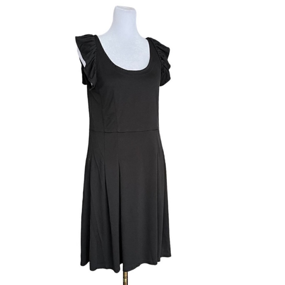 Loft Black Ruffle Sleeve Jersey Flounce Dress Size 6 - Picture 2 of 7